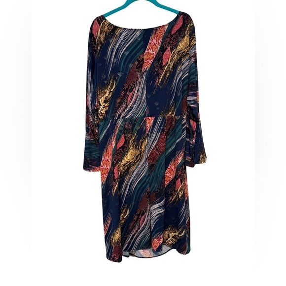 Signature by Robbie Bee Multicolor w Gold Tie Knot Dress Bell Sleeves Si… - Picture 10 of 17